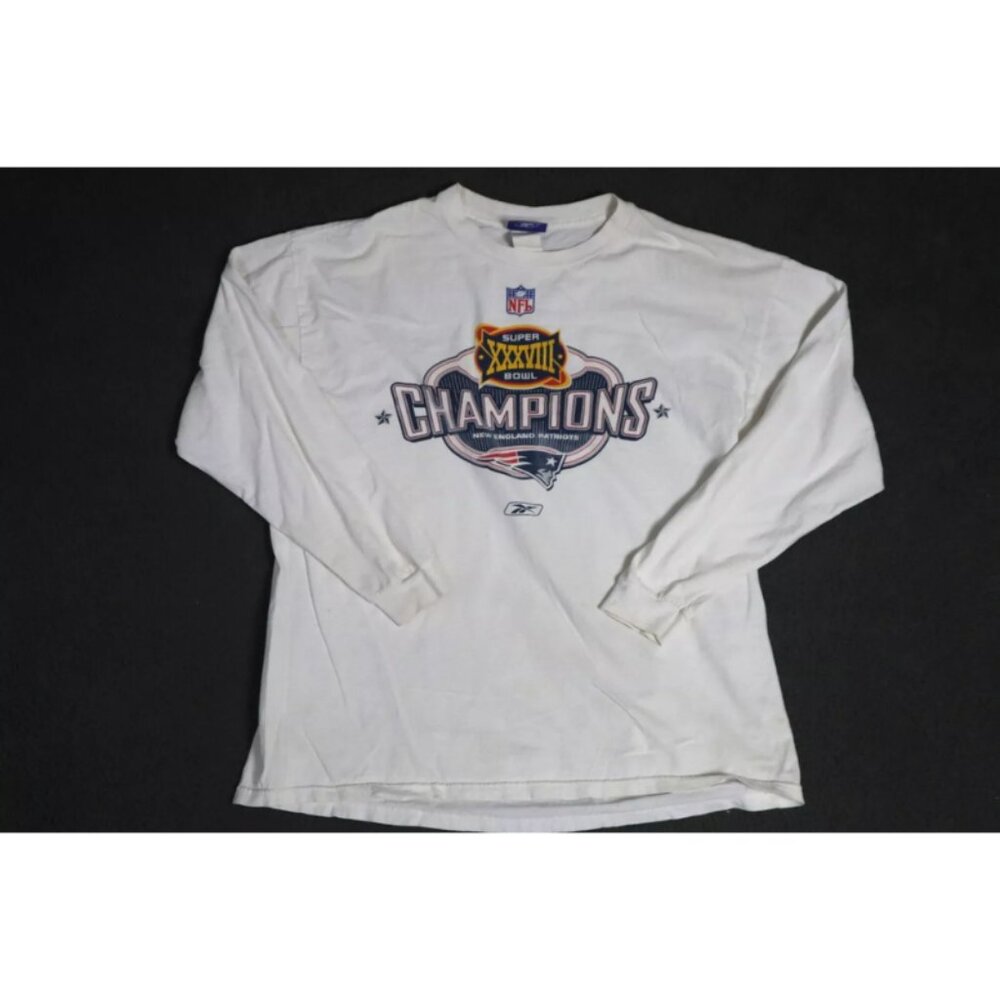 VTG Reebok Shirt Men L White NFL Super Bowl XXXVIII New England Patriots Graphic